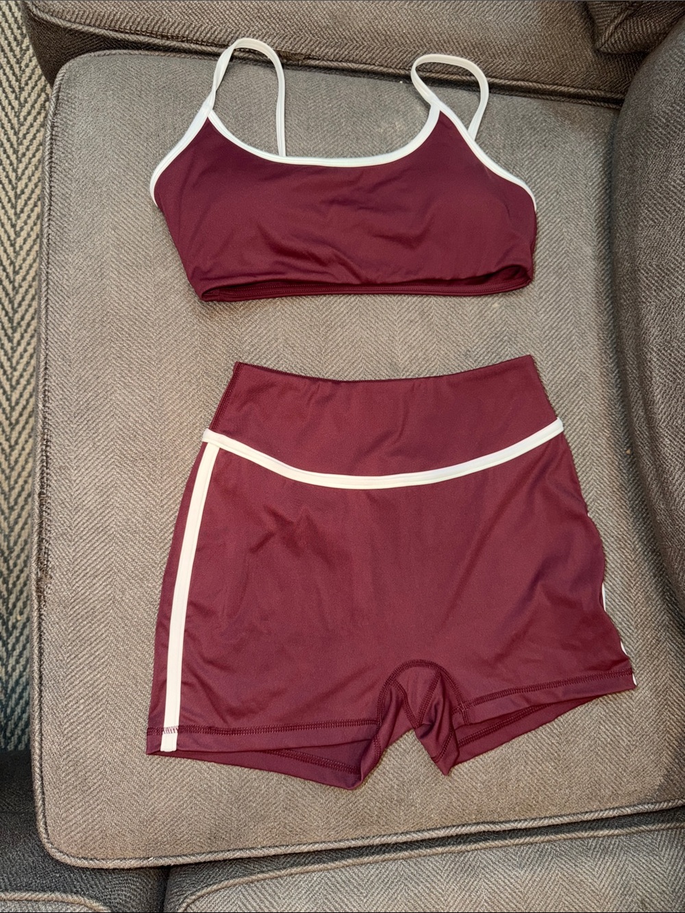 Burgundy Athletic Two-Piece Set with White Trim